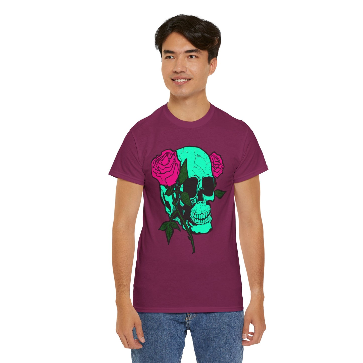 Edgy Skull & Roses Unisex Heavy Cotton Tee - Graphic T-Shirt for Alternative Fashion Lovers