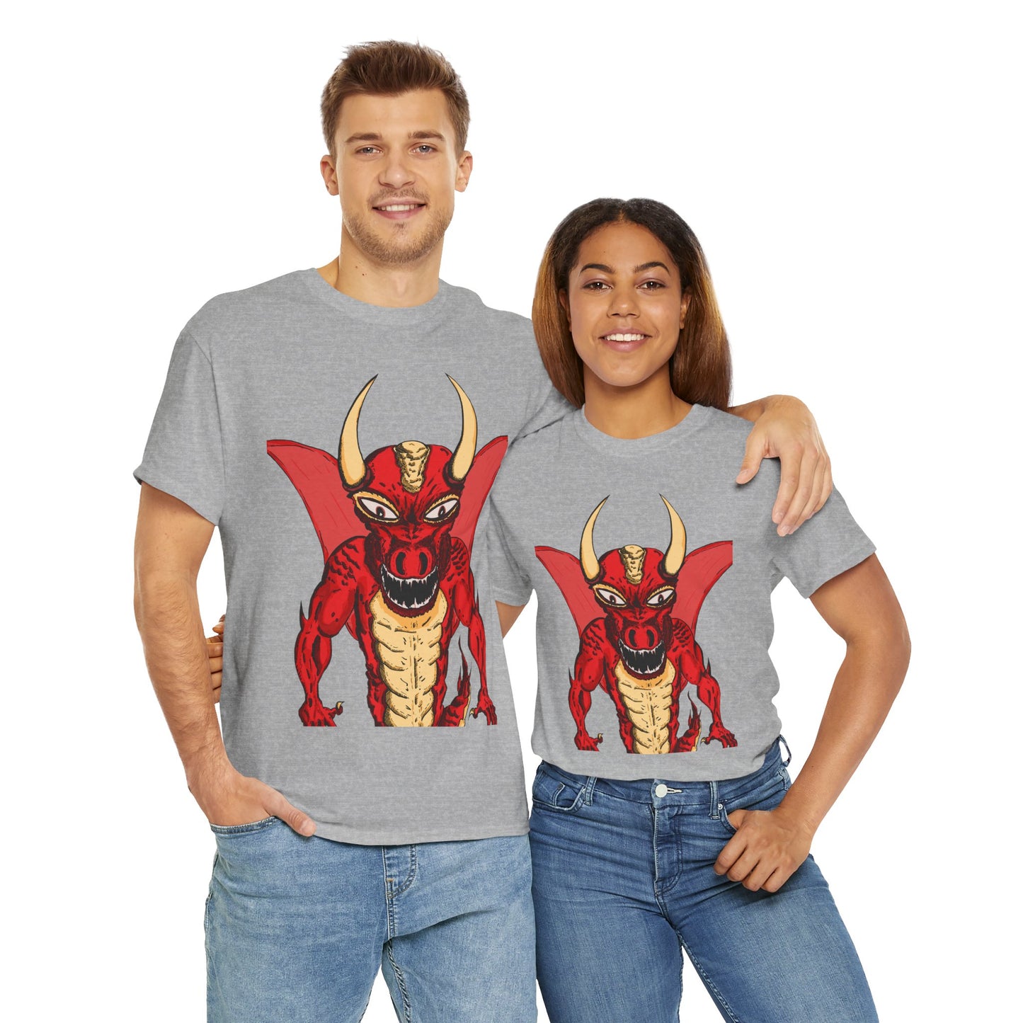 Bold Red Dragon Unisex Heavy Cotton Tee | Graphic Shirt for Anime Fans, Party Wear, Casual Outfit, Gift for Him/Her