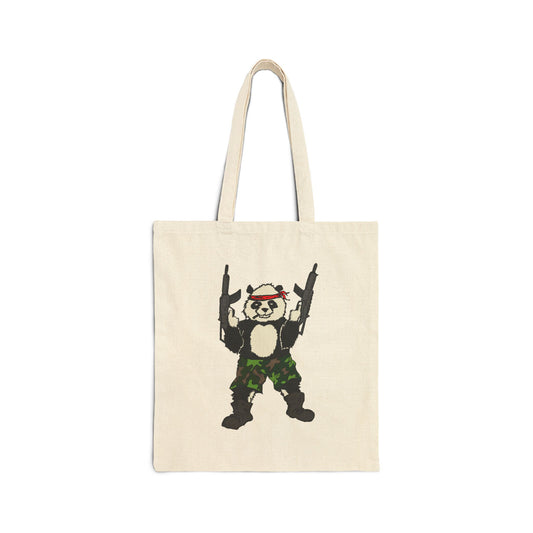 Canvas Tote Bag - Panda Guns Military Mercenary Bad Ass Weapons