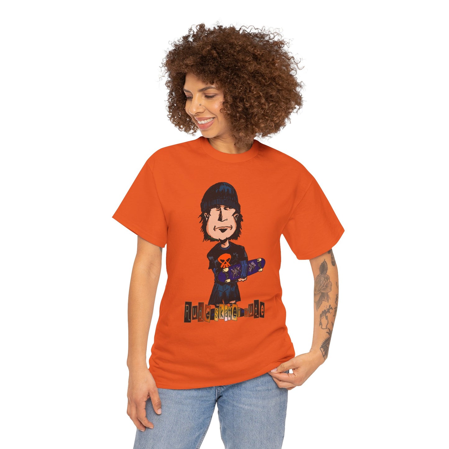 Rude Skater Dude Cartoon Skate Punk T-Shirt — Skateboarding Tee with Skull Design