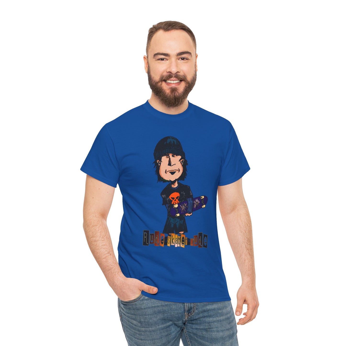 Rude Skater Dude Cartoon Skate Punk T-Shirt — Skateboarding Tee with Skull Design
