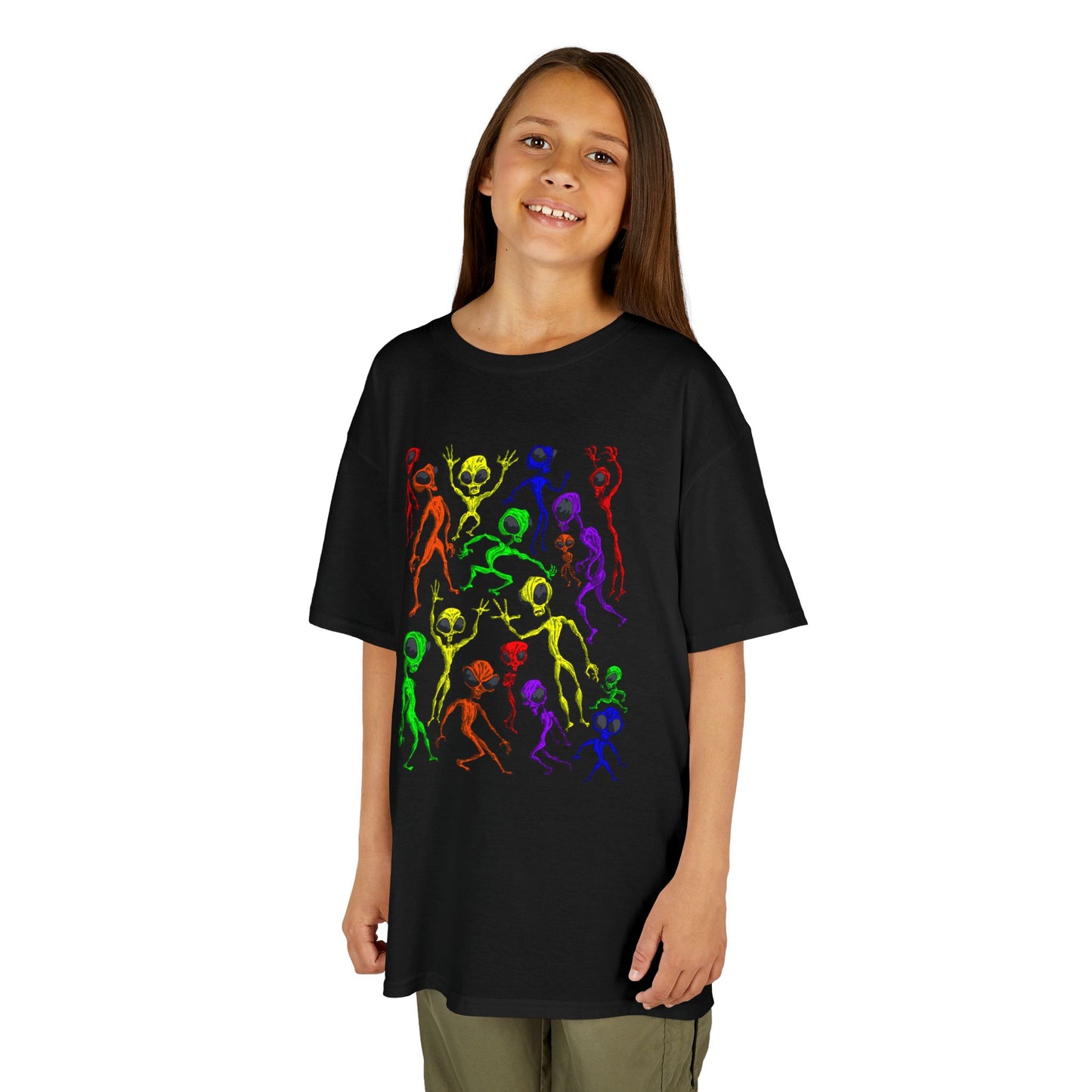 Colorful Alien Dance Party Kids Tee, Fun Graphic T-Shirt, Youth Summer Apparel, Gift for Young Dancers, Birthday Party Outfit, Festival Wear