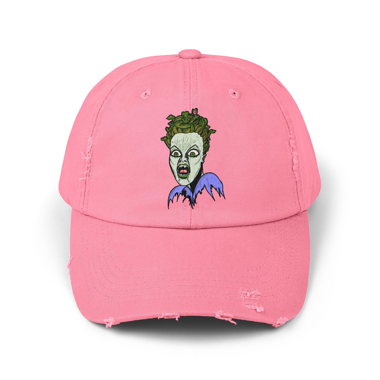 Medusa Unisex Distressed Cap with Eerie Design, Casual Hat, Halloween Accessory, Statement Cap, Gift for Horror Fans, Trendy Distressed Hat