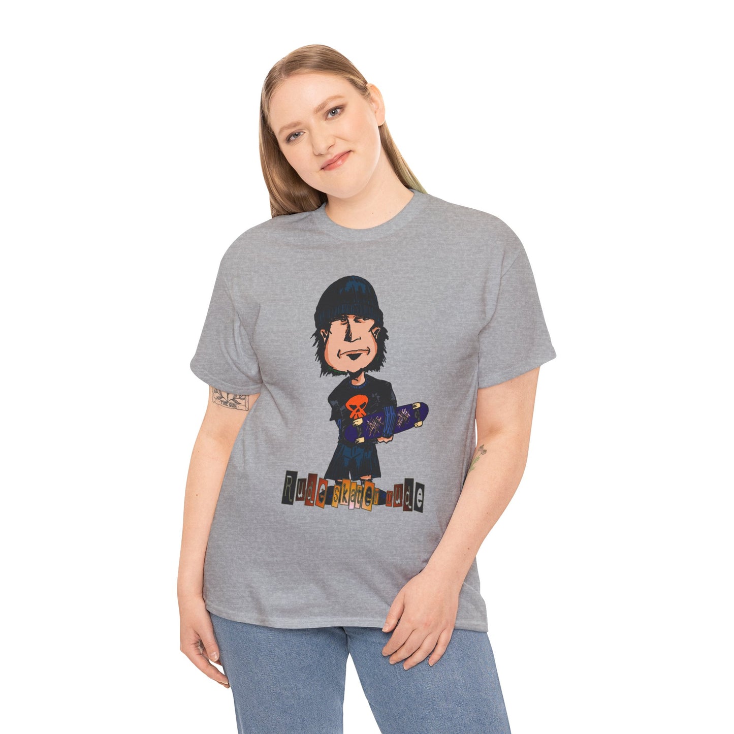Rude Skater Dude Cartoon Skate Punk T-Shirt — Skateboarding Tee with Skull Design