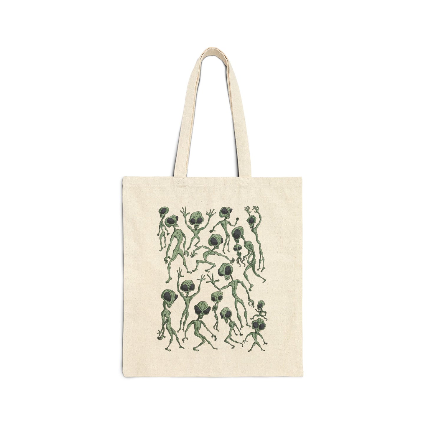 Alien Dance Party Tote — Dancing Green Thistle Pattern Cotton Canvas Tote Bag