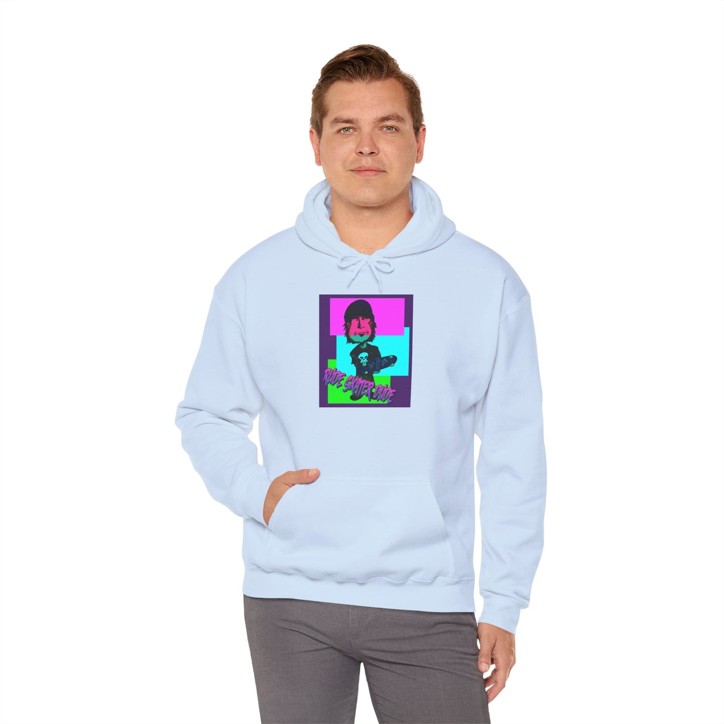 Retro Neon Rude Skater Dude Hoodie — Streetwear