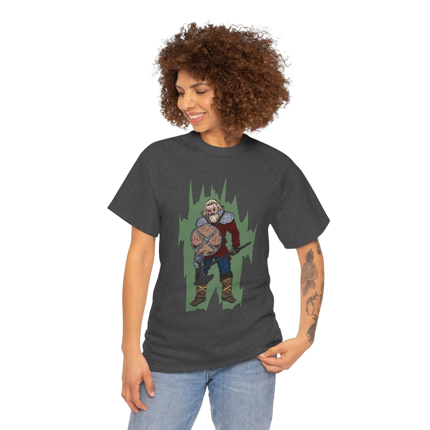 Epic Warrior Graphic Tee, Unisex Heavy Cotton Shirt, Casual Wear, Gamer Gift, Medieval Art Clothing, Battle Theme Fashion
