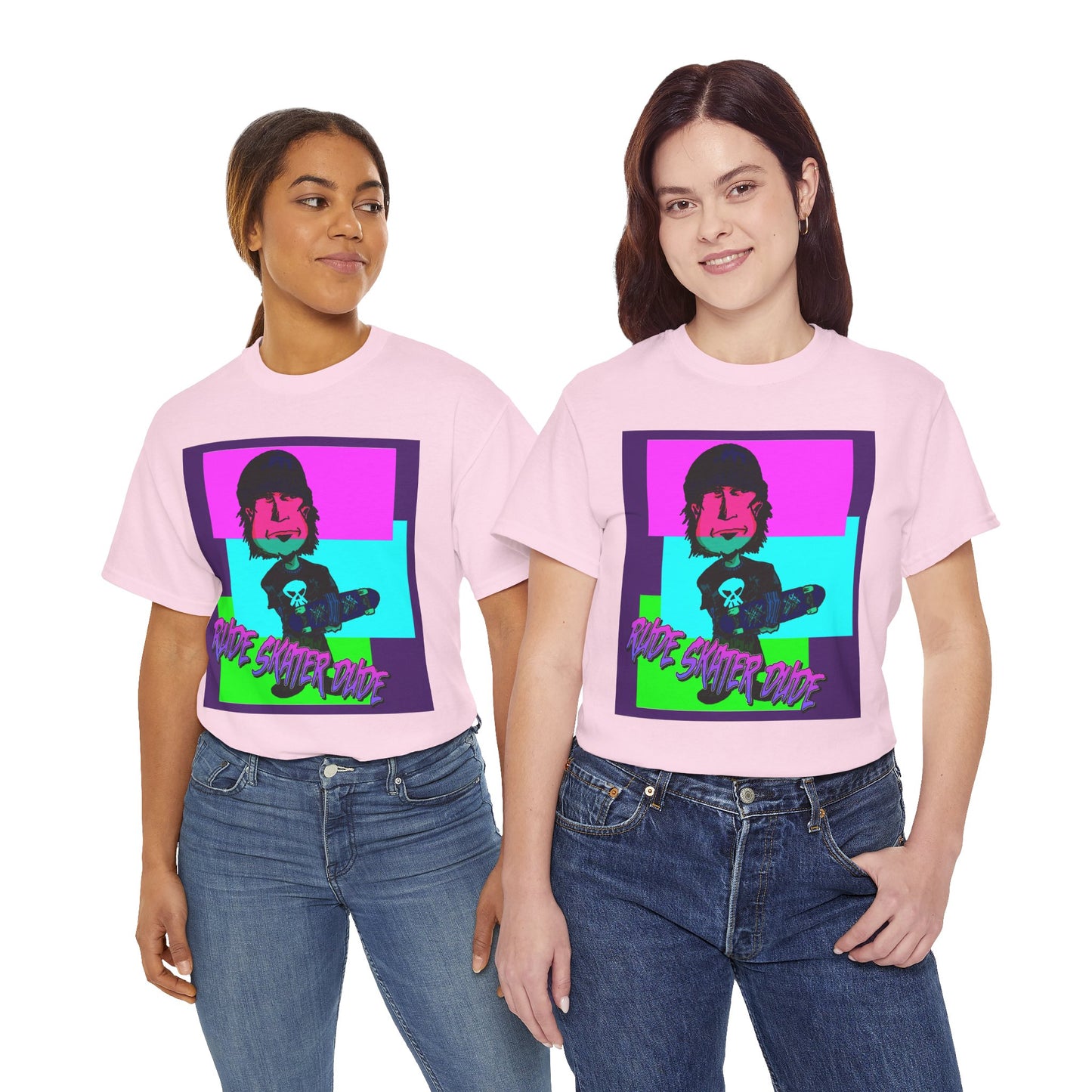 Retro Neon Skateboard Tee — "Rude Skater Dude" Graphic