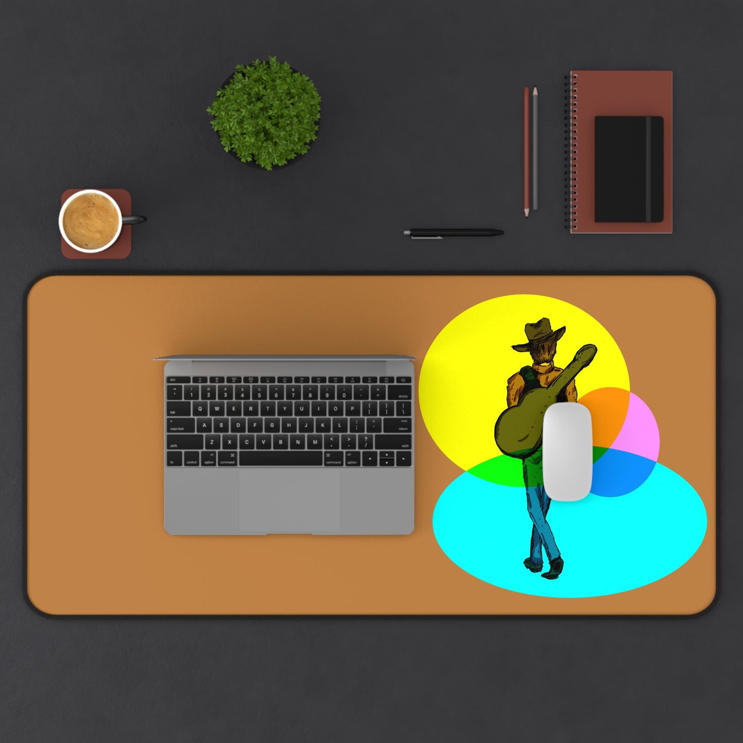 Retro Cowboy Guitarist Desk Mat — Color Pop Musician Mousepad