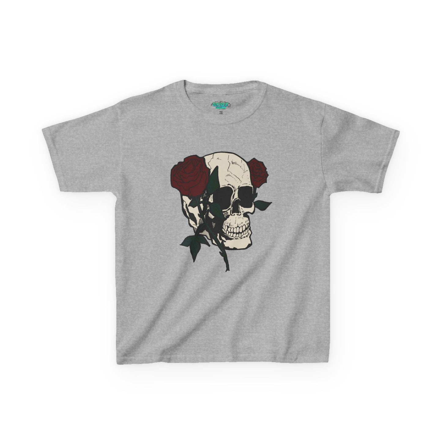 Kids Heavy Cotton Tee - Skull and Roses Graphic Tee for Trendy Kids