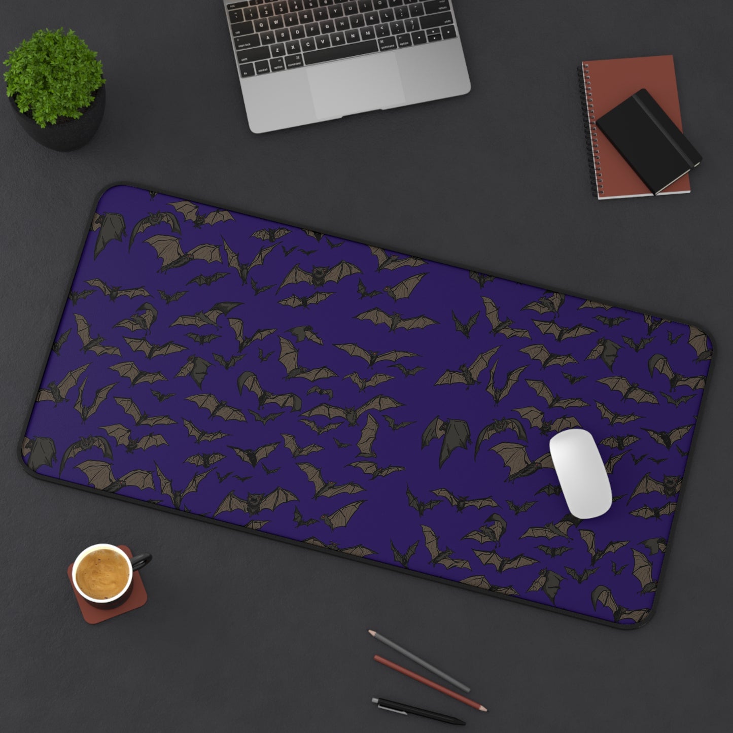 Purple Bat Desk Mat | Gothic Office Decor, Halloween Home Office, Spooky Gifts, Unique Desk Accessories, Bat-Themed Workspace