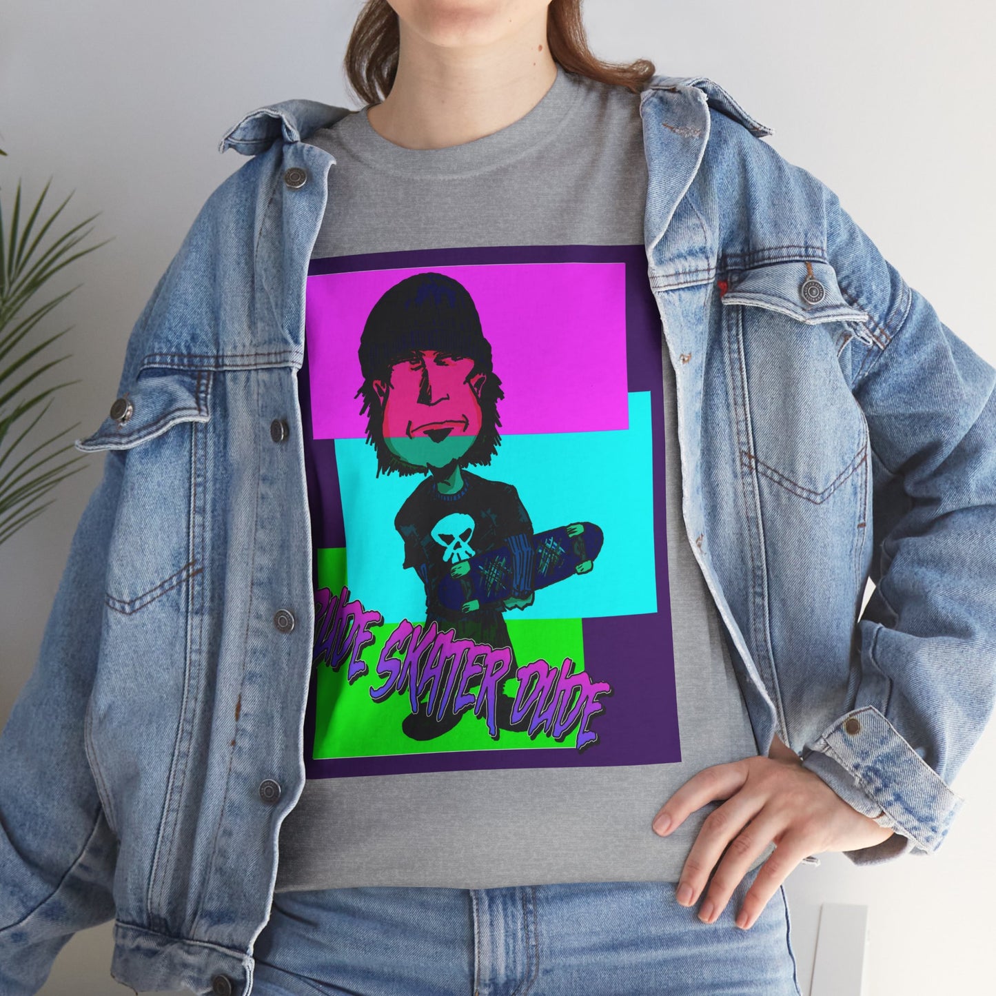 Retro Neon Skateboard Tee — "Rude Skater Dude" Graphic