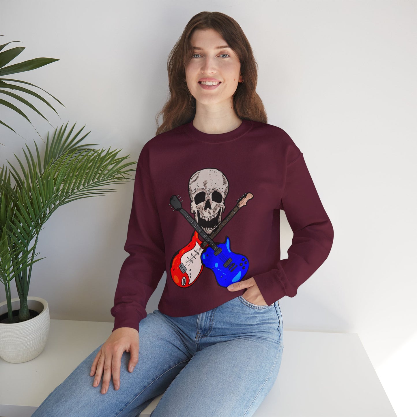 Skull and Guitar Crewneck Sweatshirt