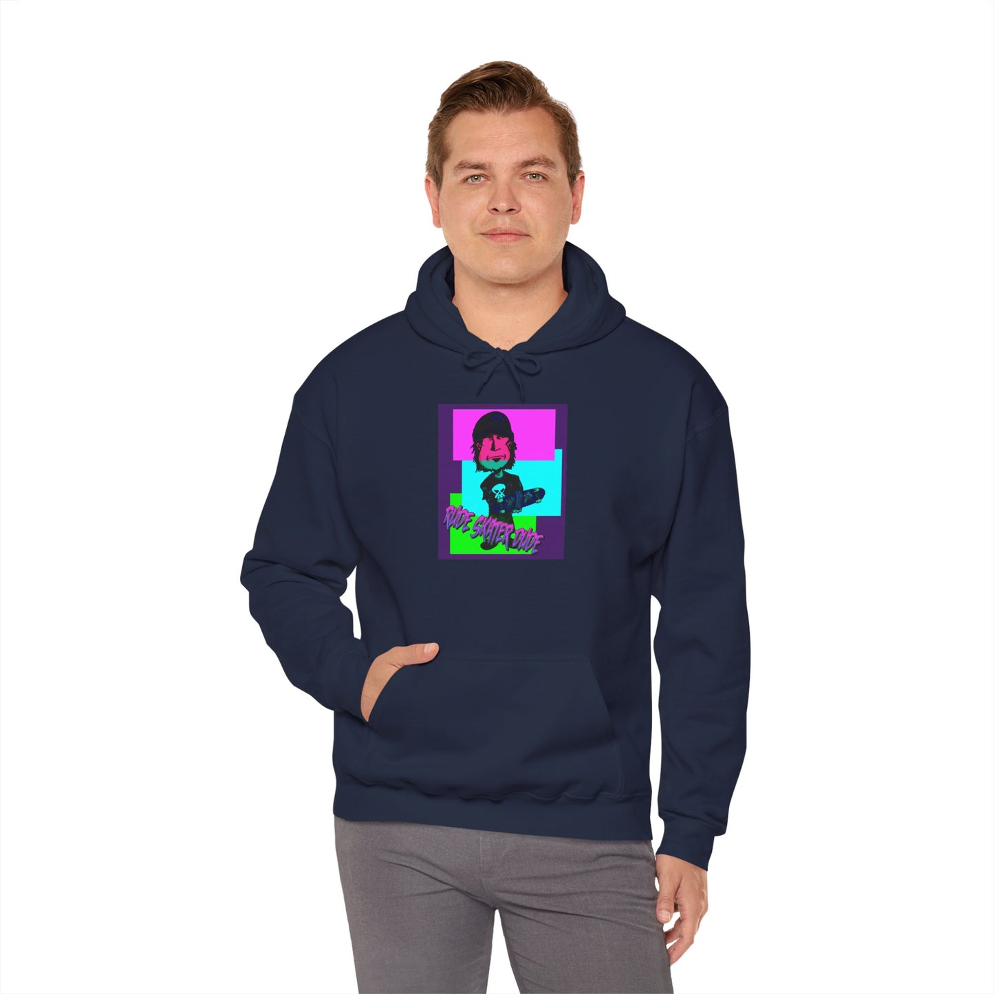 Retro Neon Rude Skater Dude Hoodie — Streetwear