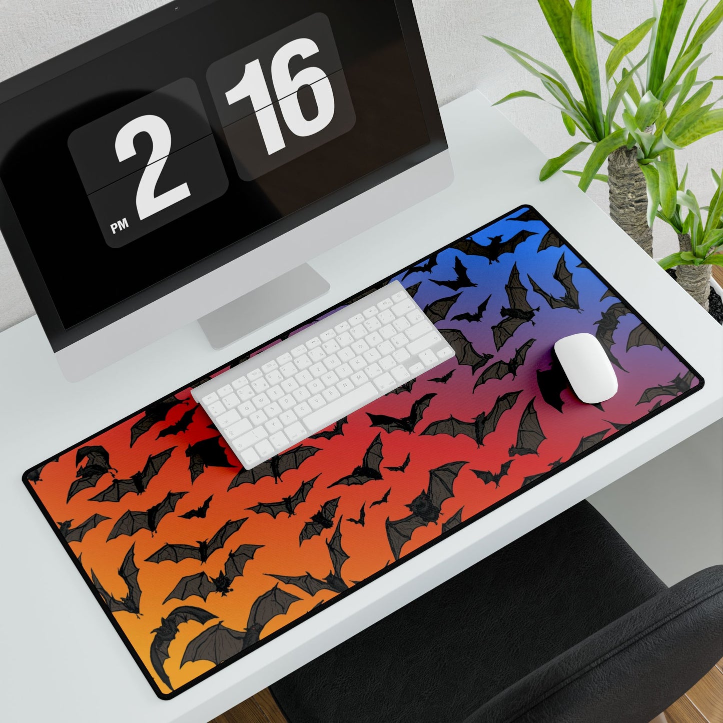 Halloween Gradient Bat Desk Mat — Large Gaming Mousepad and Card Playing Mat