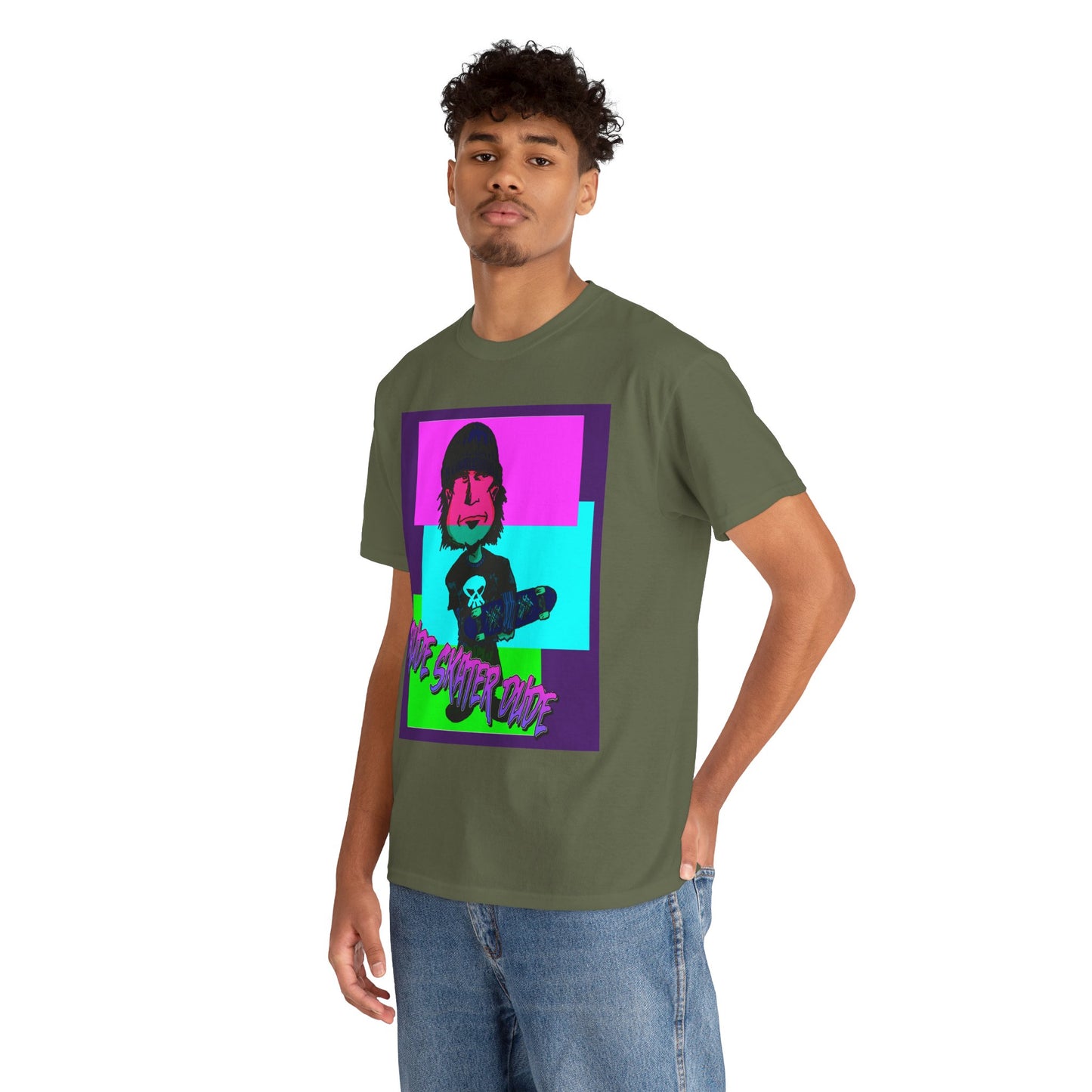 Retro Neon Skateboard Tee — "Rude Skater Dude" Graphic