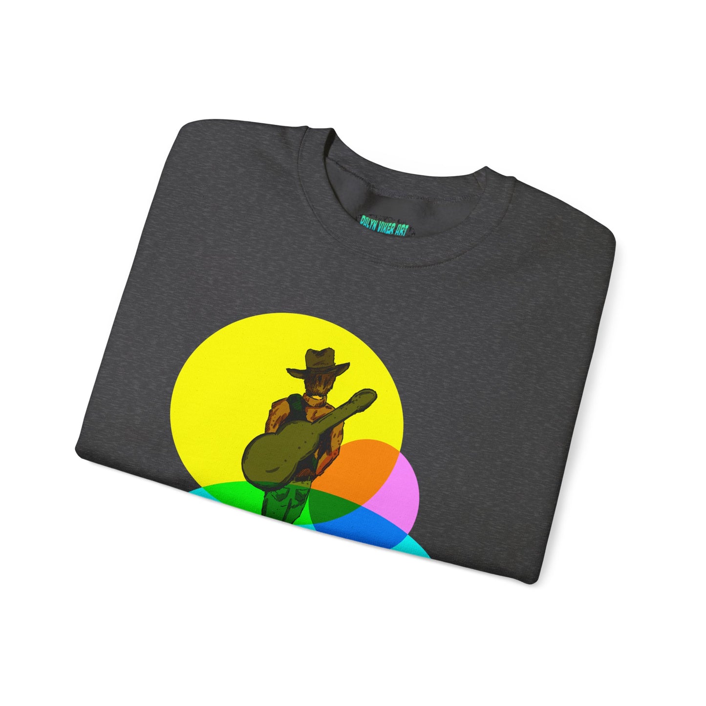 Cowboy Guitarist Graphic Sweatshirt — Retro Color Spot Music Pullover