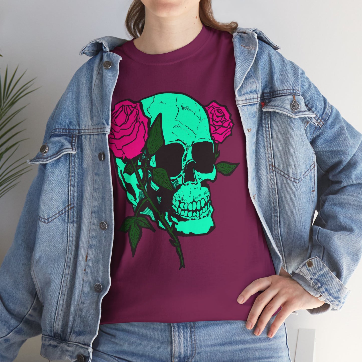 Edgy Skull & Roses Unisex Heavy Cotton Tee - Graphic T-Shirt for Alternative Fashion Lovers