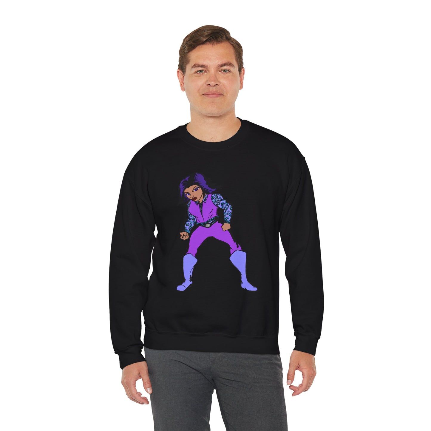 Vintage Retro Hero Crewneck Sweatshirt with Bold Graphic Design