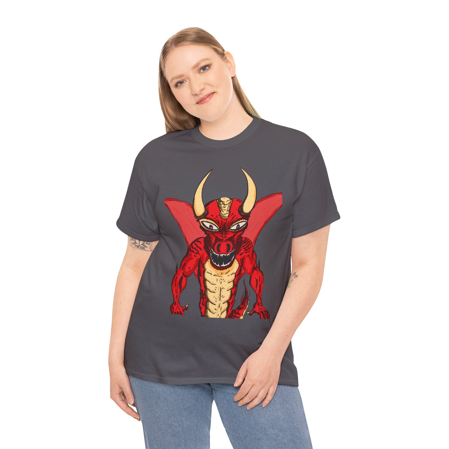 Bold Red Dragon Unisex Heavy Cotton Tee | Graphic Shirt for Anime Fans, Party Wear, Casual Outfit, Gift for Him/Her