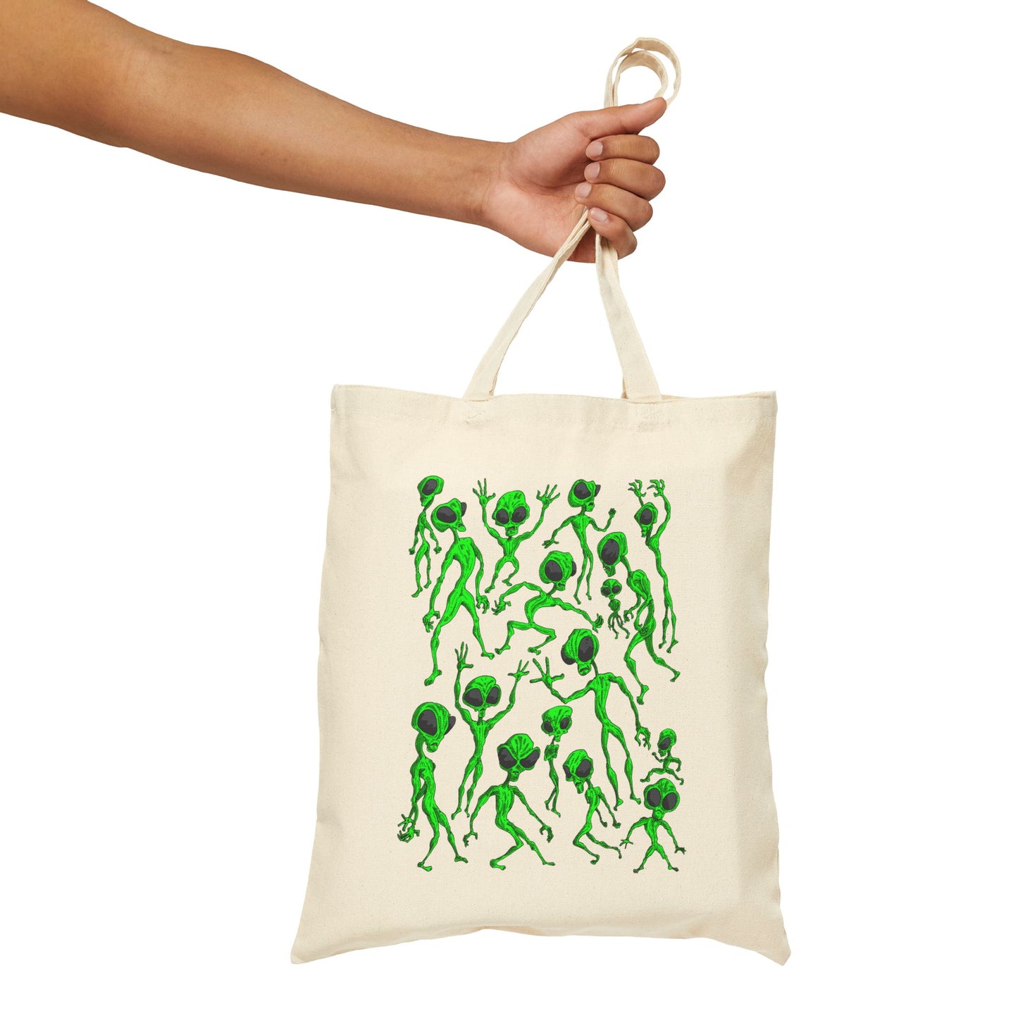 Alien Dance Party - Canvas Tote Bag — Playful Dancing Green Aliens Illustration Tote