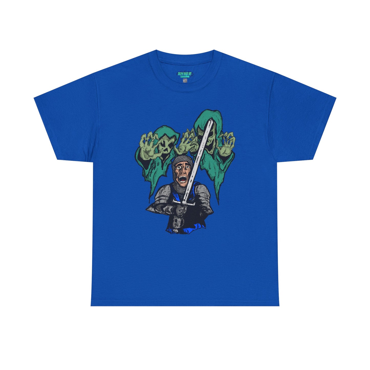 Unisex Heavy Cotton Tee - Knight with Sword Graphic - Casual Streetwear