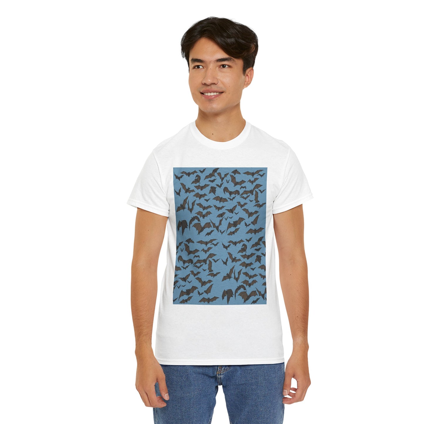 Unisex Bat Print Cotton Tee, Casual Graphic Tee, Halloween Apparel, Unique Gift for Animal Lovers, Stylish Everyday Wear