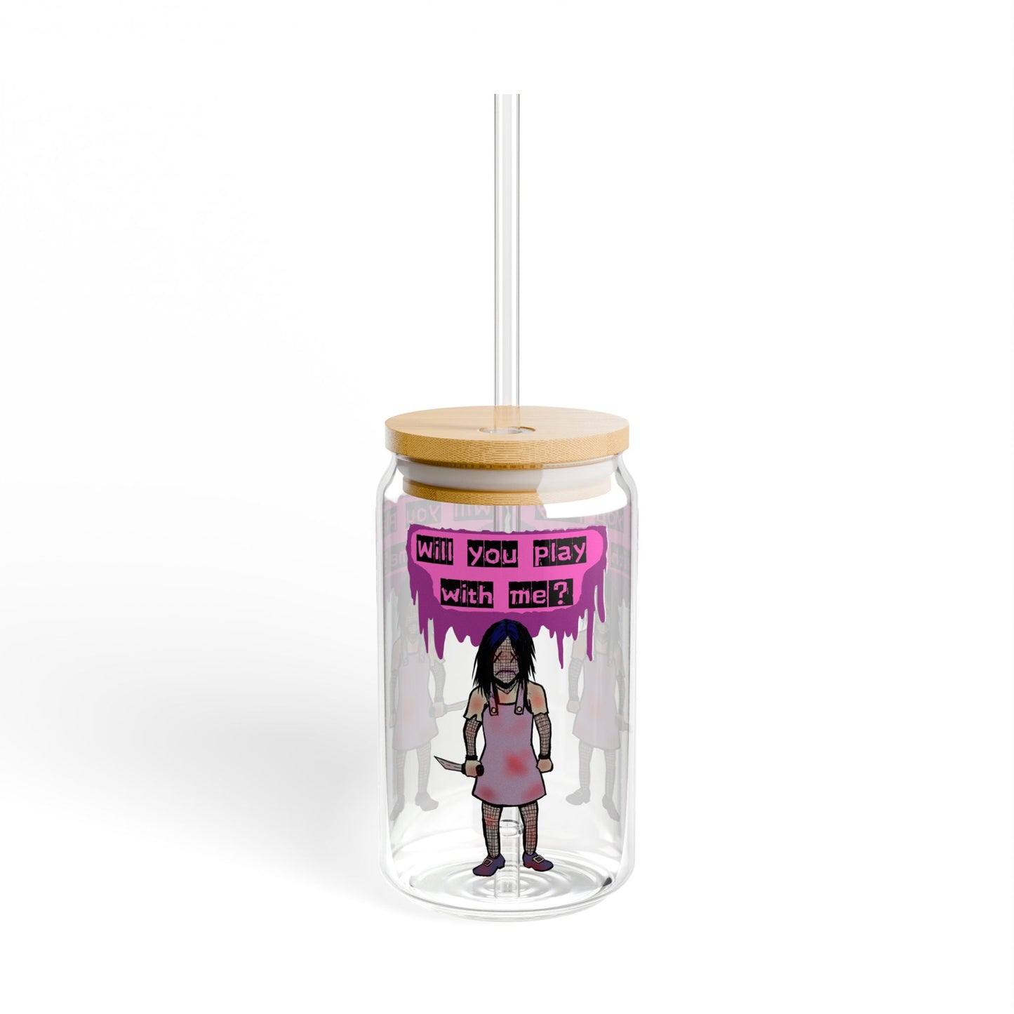 Evil Doll Sipper Glass with Straw | Unique Drinkware, Gifts for Teens, Halloween Decor, Fun Party Cup, Playful Atmosphere