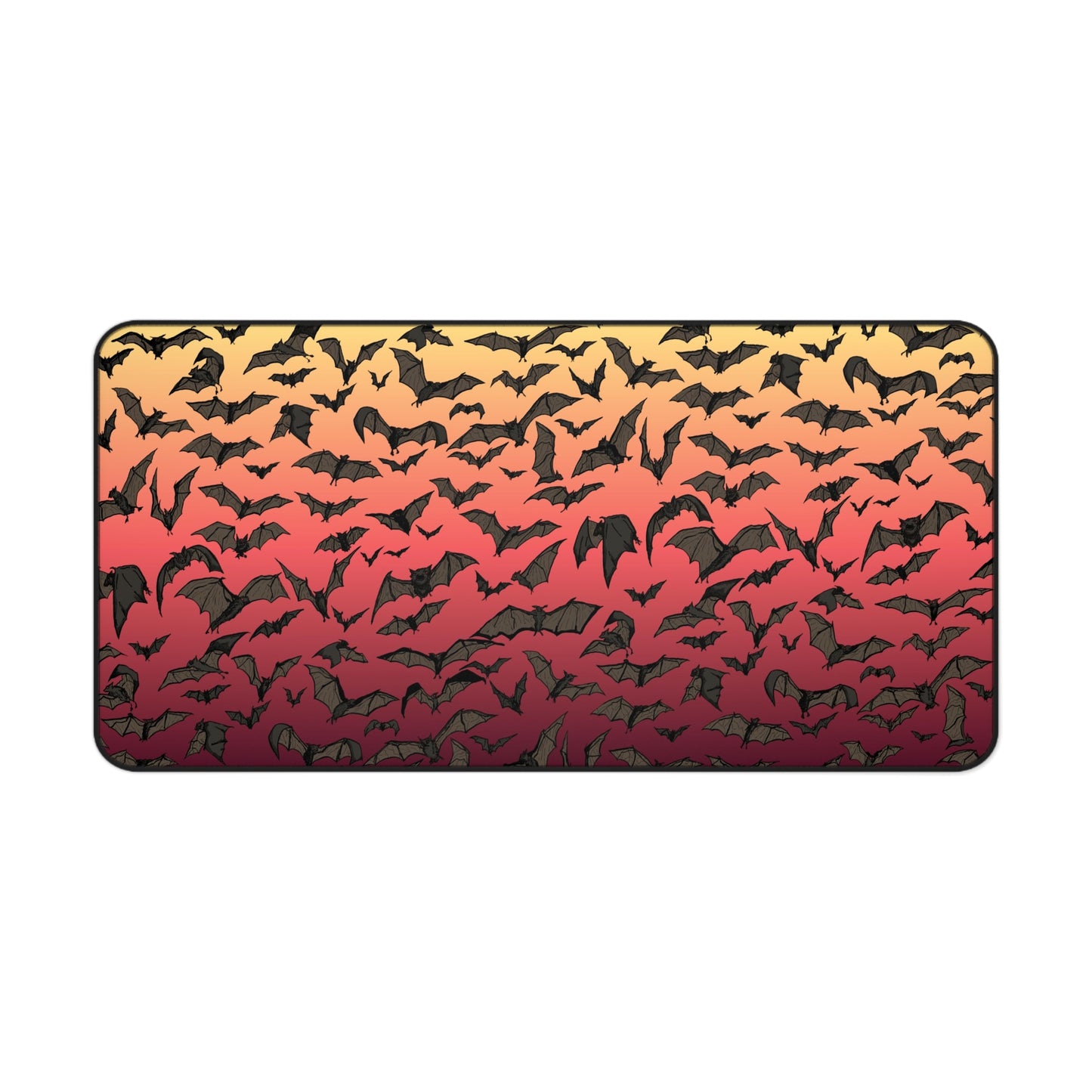 Bat Swarm Dusk Desk Mat — Orange to Red Gradient Mouse Pad