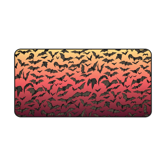 Bat Swarm Dusk Desk Mat — Orange to Red Gradient Mouse Pad