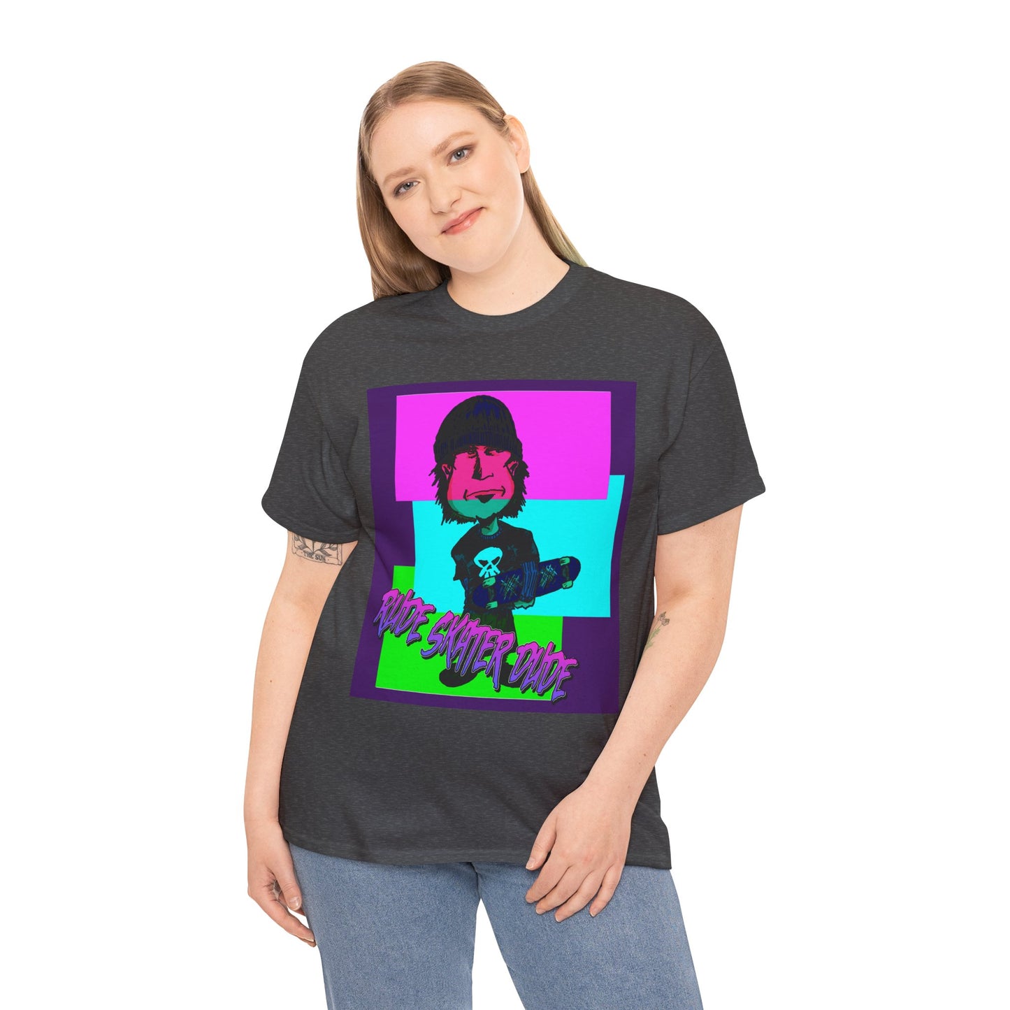 Retro Neon Skateboard Tee — "Rude Skater Dude" Graphic