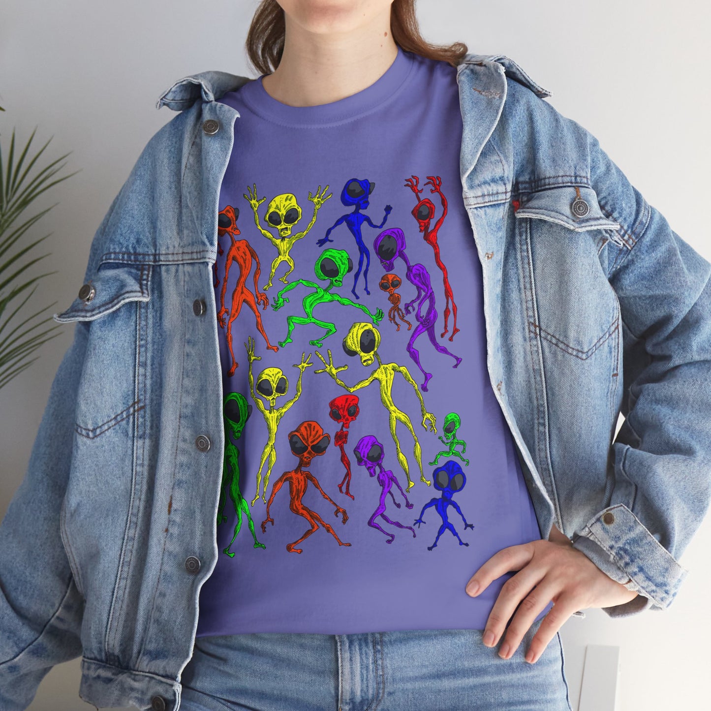 Rainbow Alien Dance Party Unisex Tee - Cosmic Sci-Fi Shirt