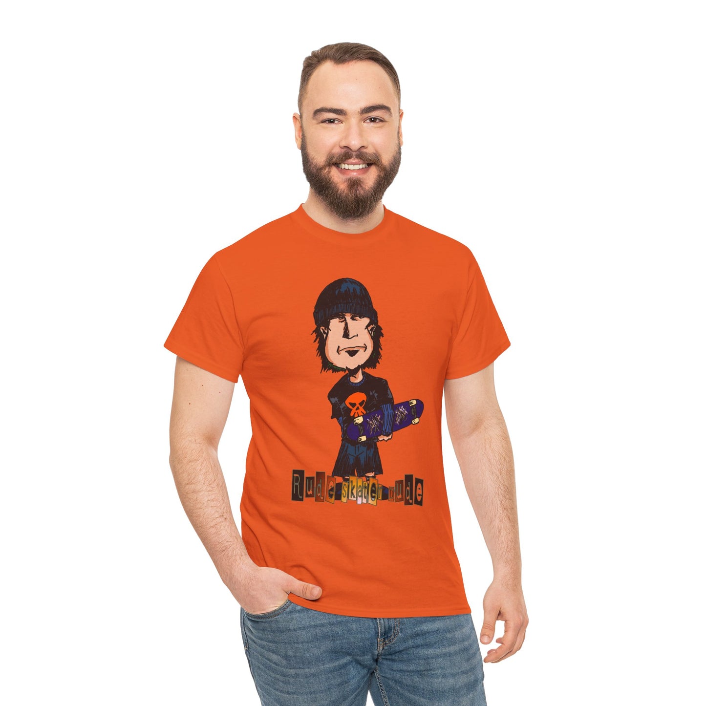 Rude Skater Dude Cartoon Skate Punk T-Shirt — Skateboarding Tee with Skull Design
