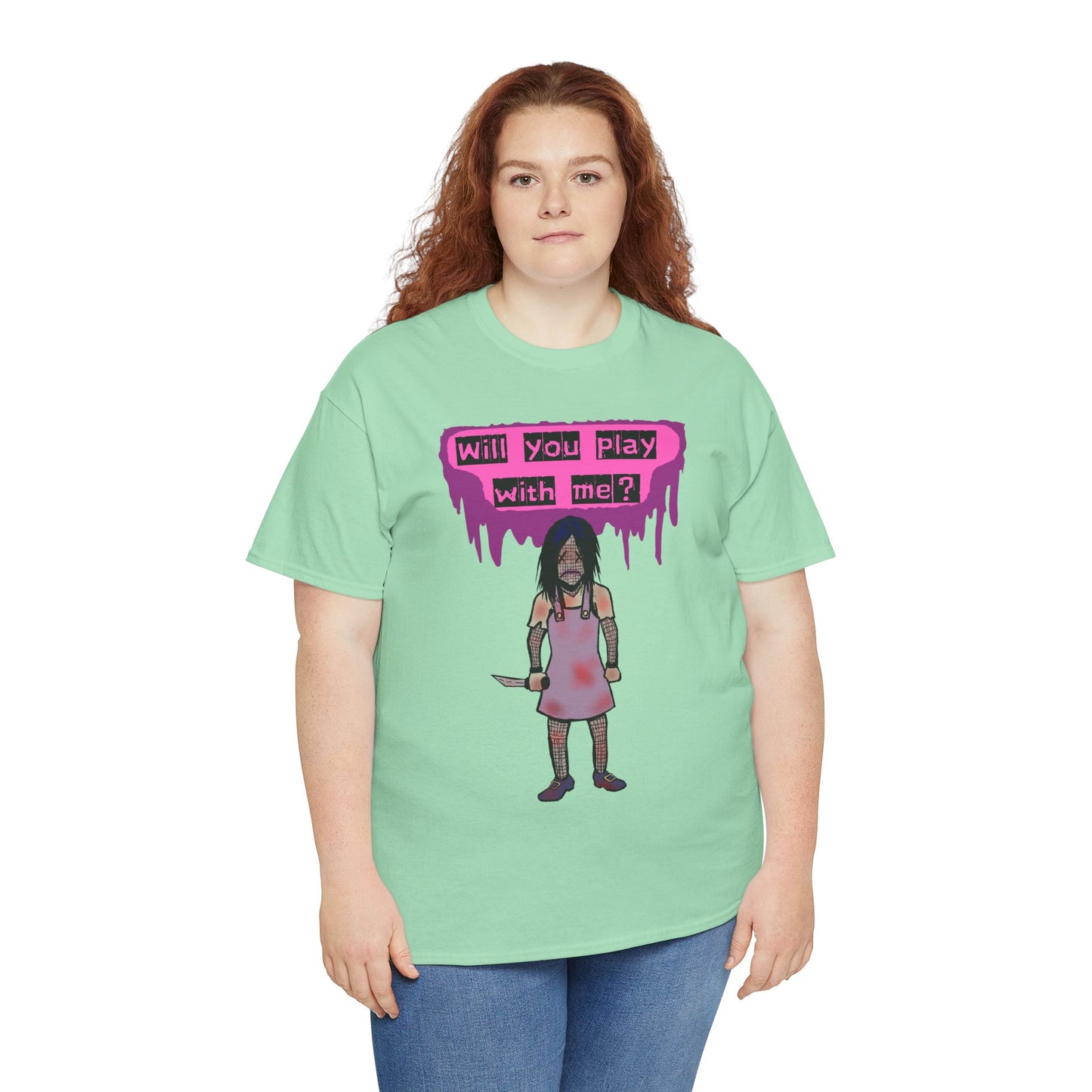 Chilling Evil Doll Horror Tee, Horror T-Shirt, Grey Tee, Unique Graphic Tee, Unisex Tee, Playful Scary Top, Halloween Shirt