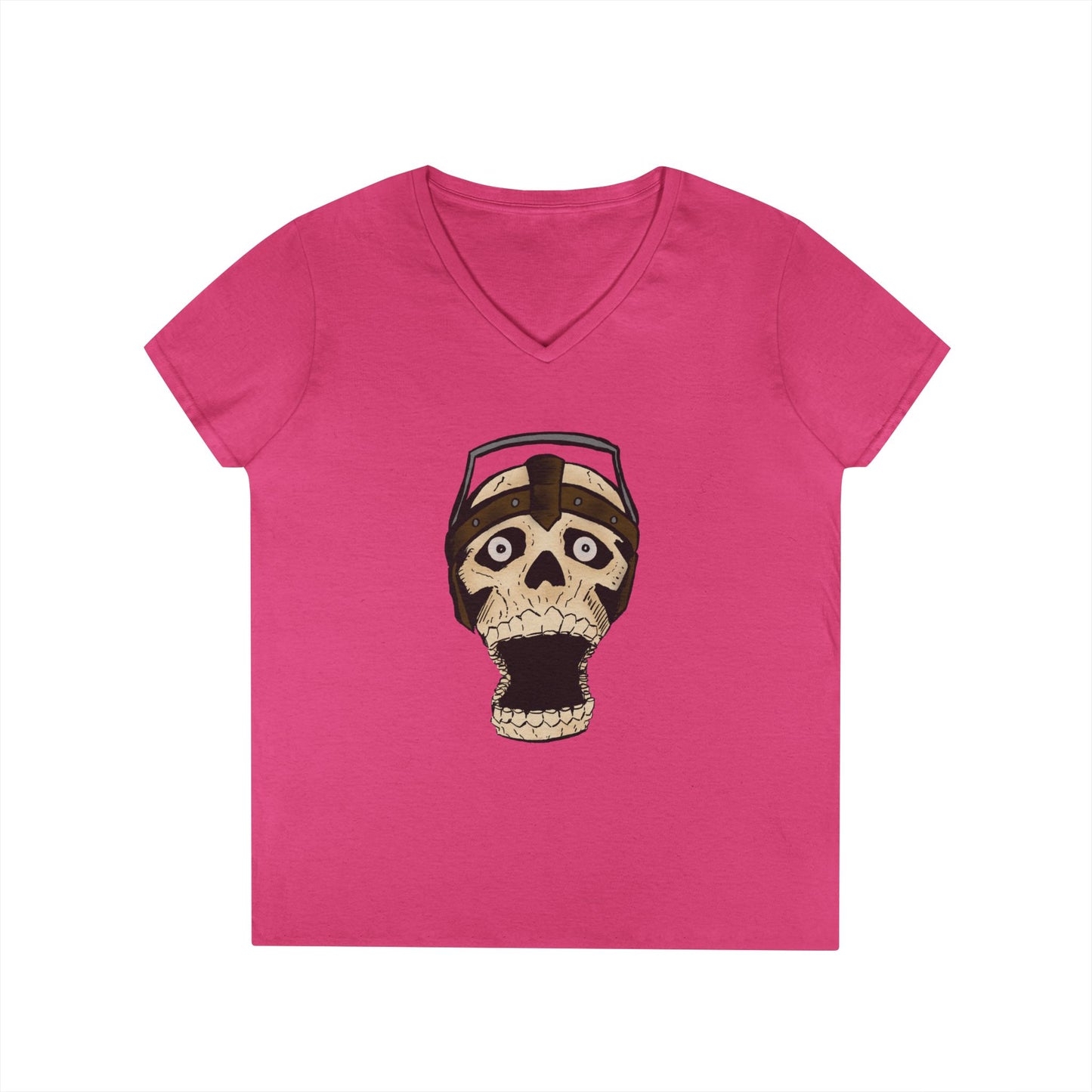 Skull Design Ladies' V-Neck T-Shirt - Trendy & Edgy Graphic Tee