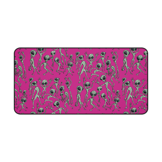Alien Dance Party Desk Mat - Vibrant Pink Cosmic Sci-Fi Outer Space Intergalactic