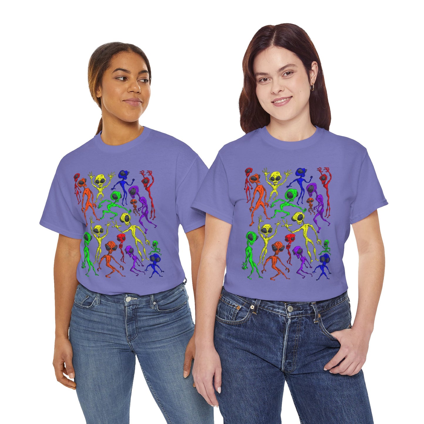 Rainbow Alien Dance Party Unisex Tee - Cosmic Sci-Fi Shirt
