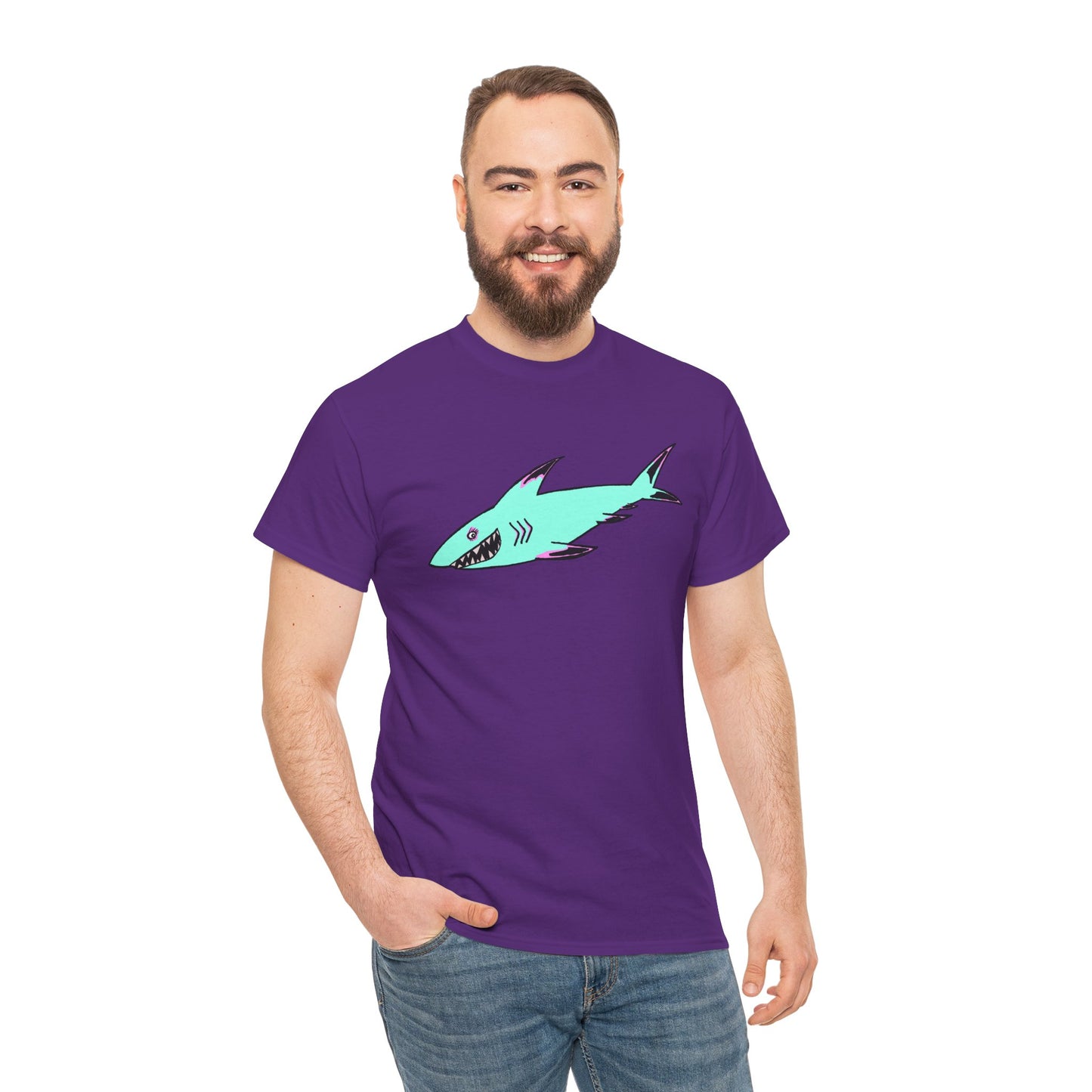 Cool Shark Graphic Unisex Heavy Cotton Tee, Ocean Lover Shirt, Beachwear, Casual Everyday Tee, Gift for Sharks Fans