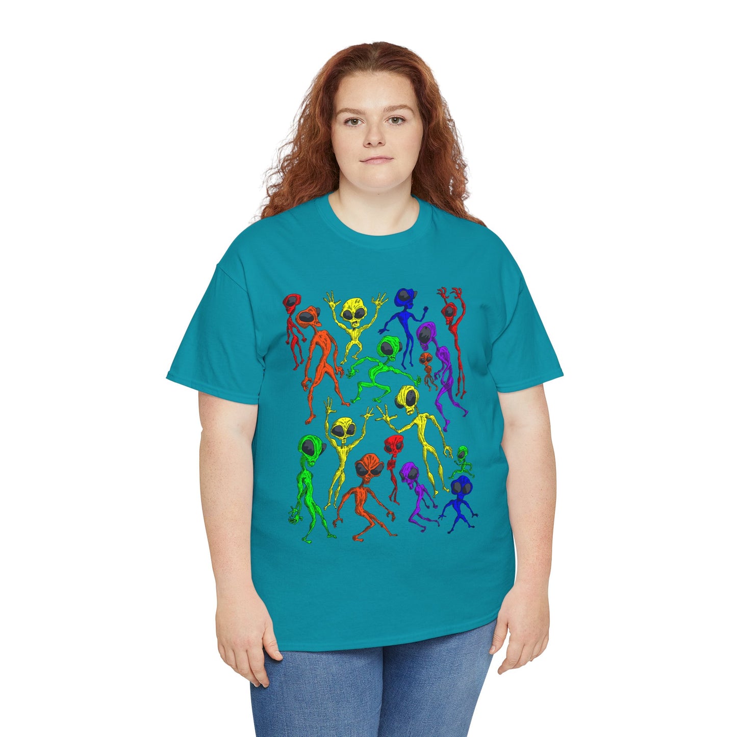 Rainbow Alien Dance Party Unisex Tee - Cosmic Sci-Fi Shirt