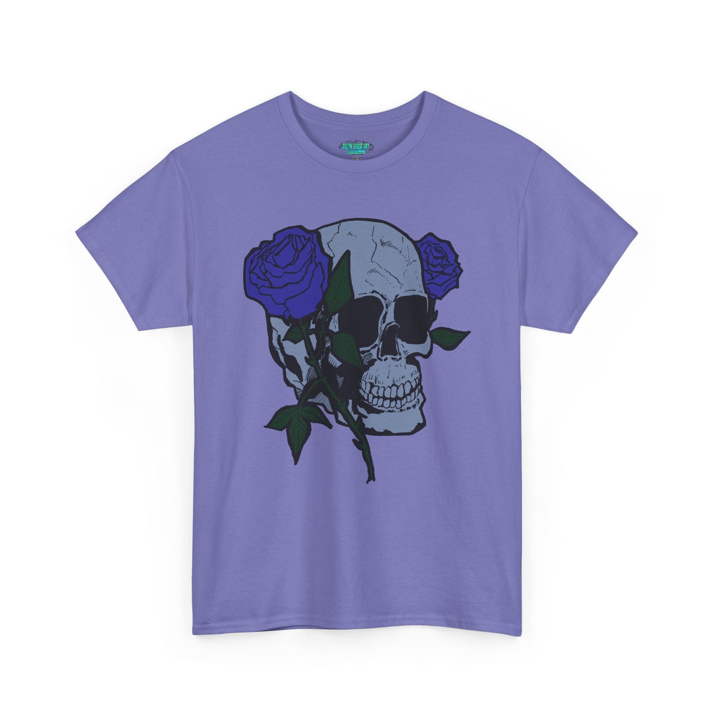Unisex Heavy Cotton Tee with Skull and Rose Design - Edgy Streetwear Top