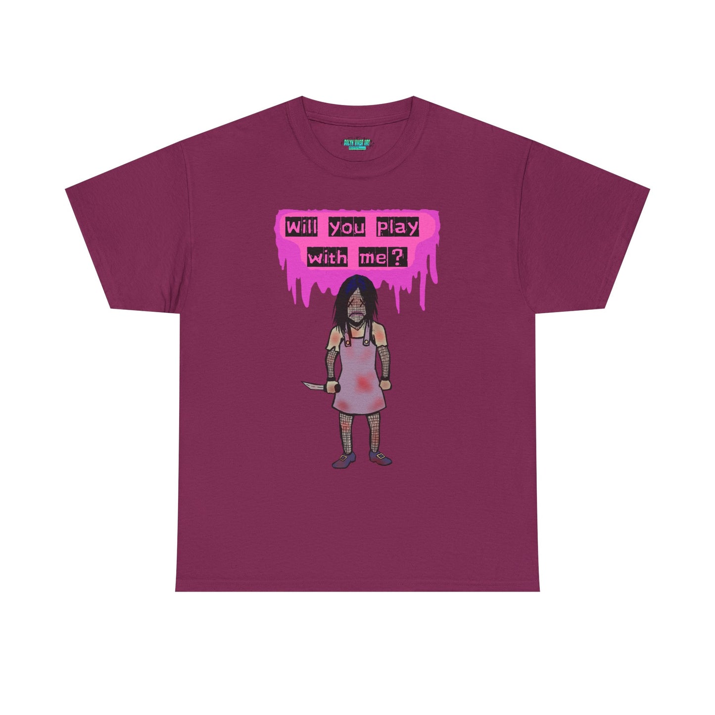 Playful Evil Doll Horror Graphic Tee, Unisex Heavy Cotton Shirt, Casual Wear, Unique Gift, Halloween Costume, Quirky Fashion