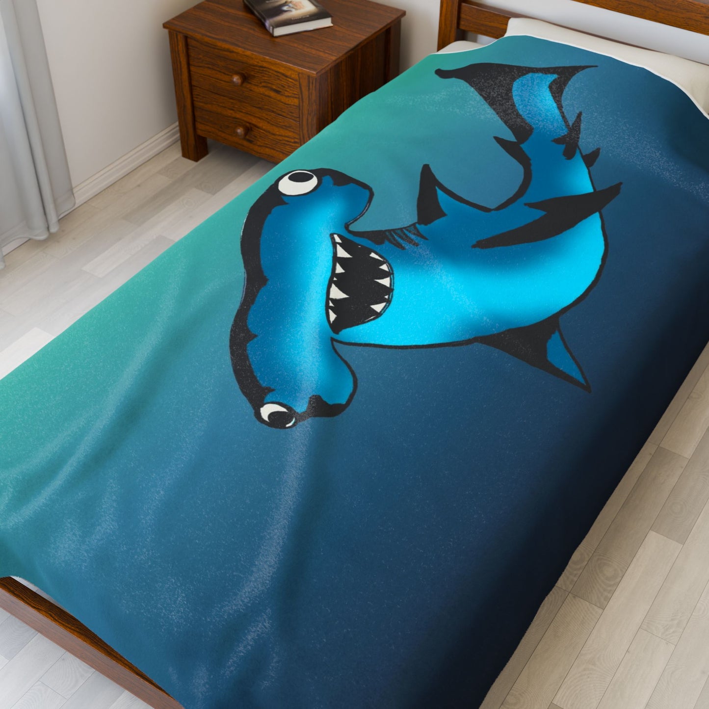 Harley Hammerhead Shark Velveteen Plush Blanket — Cute Ocean Animal Throw for Kids & Beach Lovers
