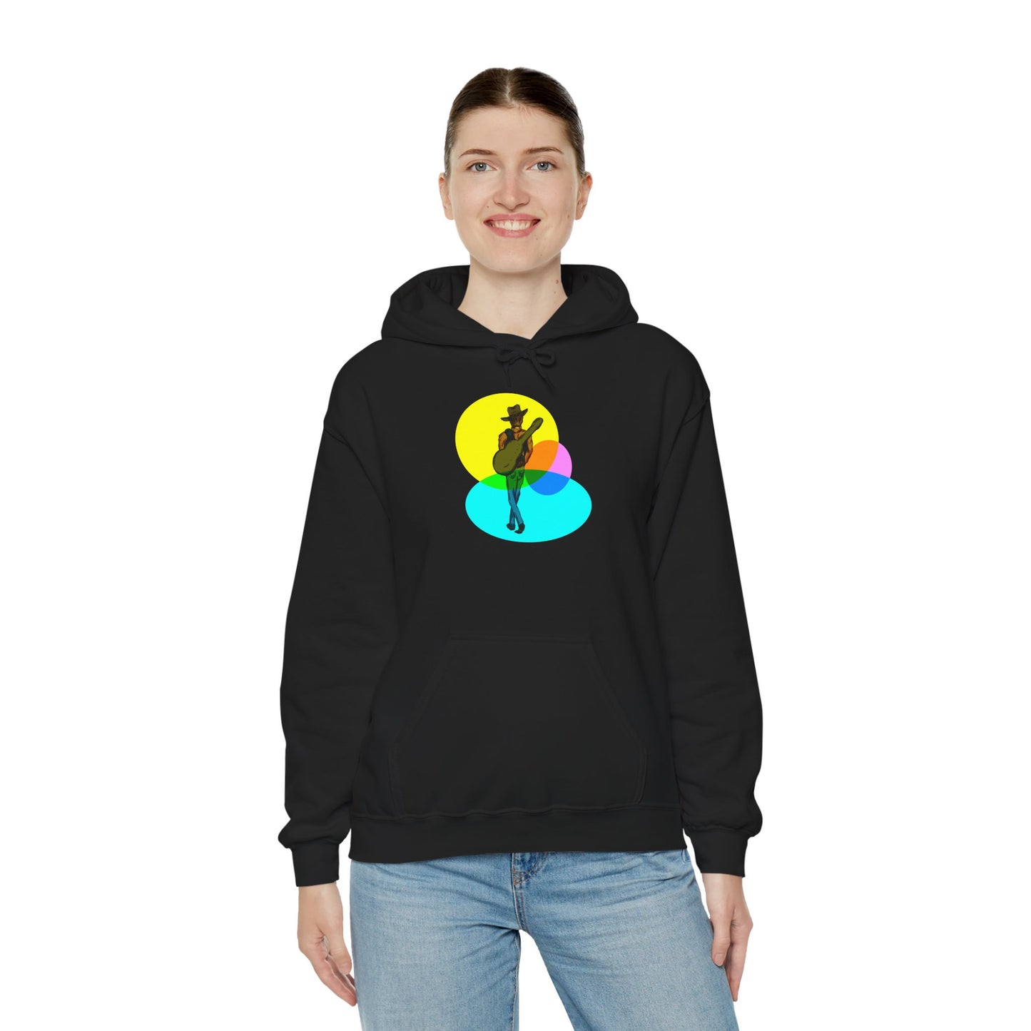 Cowboy with Guitar Hoodie — Colorful Retro Music Graphic Sweatshirt