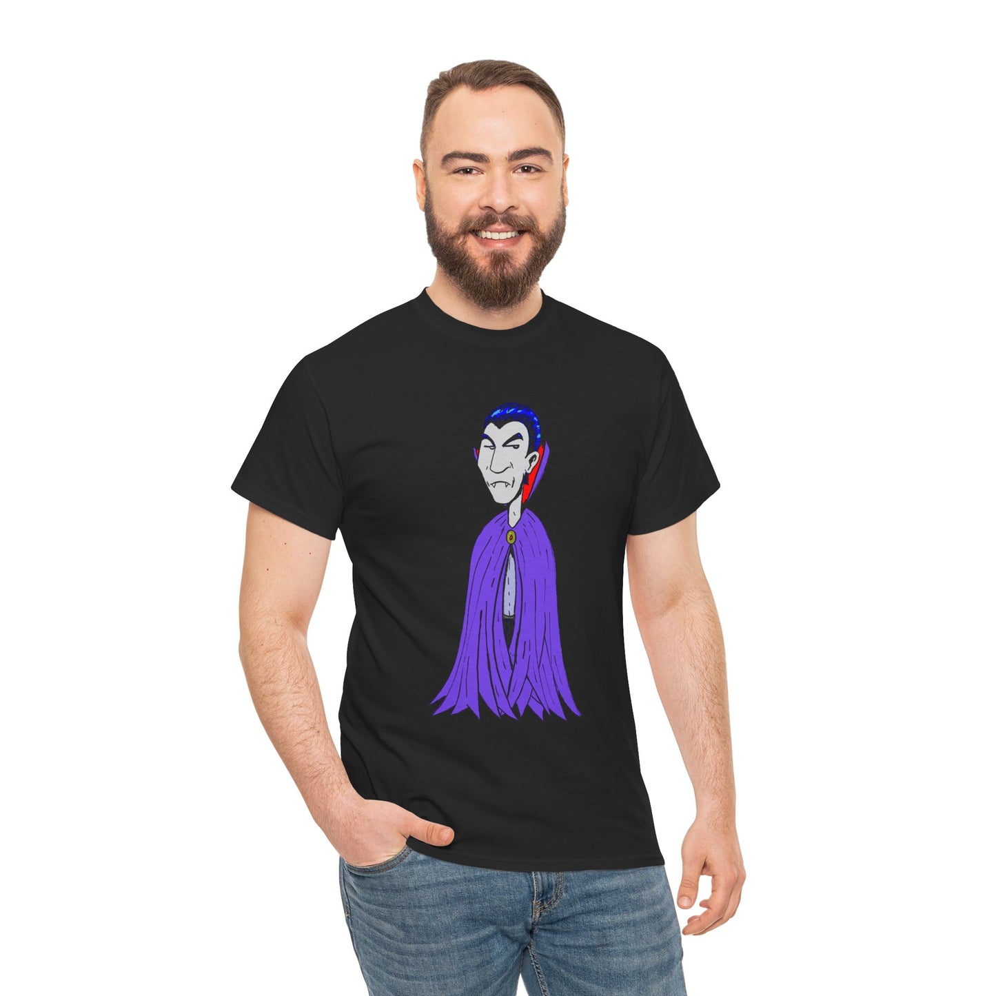 Vampire Cartoon Tee - Cute Purple Cloak Dracula Graphic T-Shirt