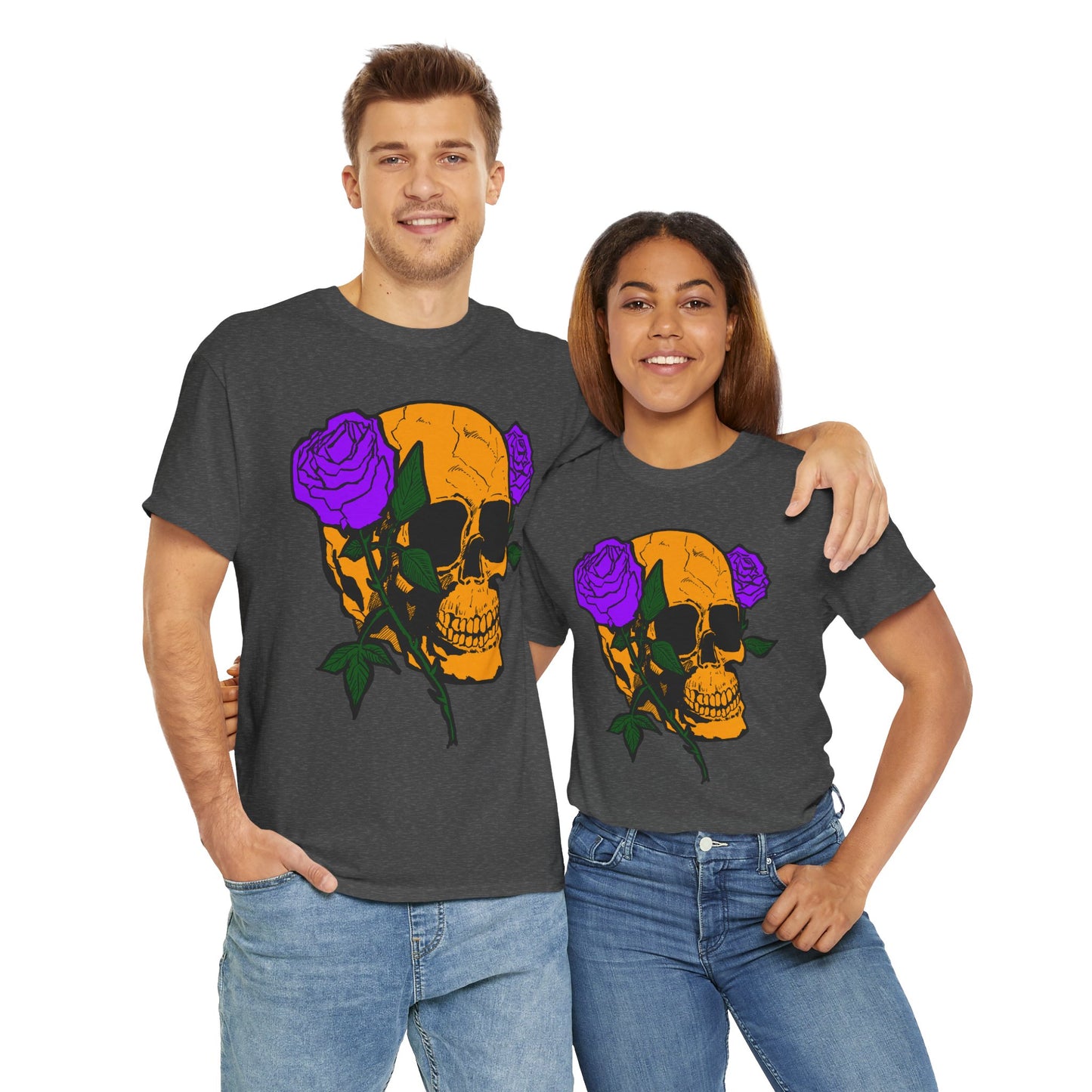 Skull and Roses Unisex Tee, Gothic Aesthetic Shirt, Vintage Graphic T-Shirt, Streetwear Essentials, Edgy Casual Wear