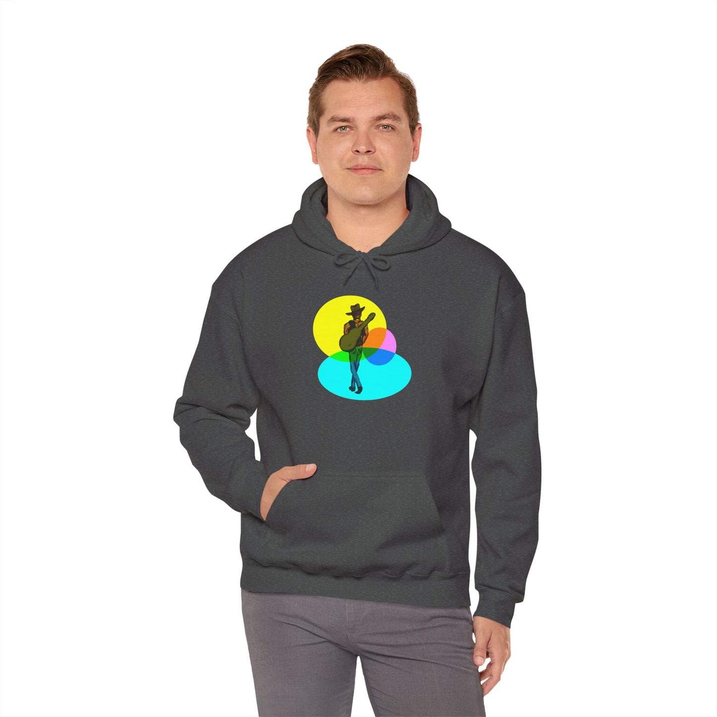 Cowboy with Guitar Hoodie — Colorful Retro Music Graphic Sweatshirt