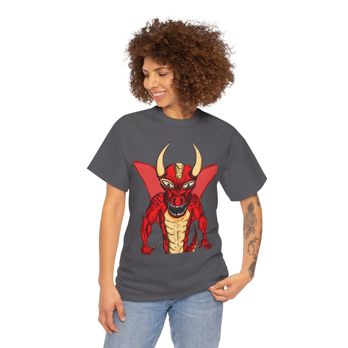 Bold Red Dragon Unisex Heavy Cotton Tee | Graphic Shirt for Anime Fans, Party Wear, Casual Outfit, Gift for Him/Her