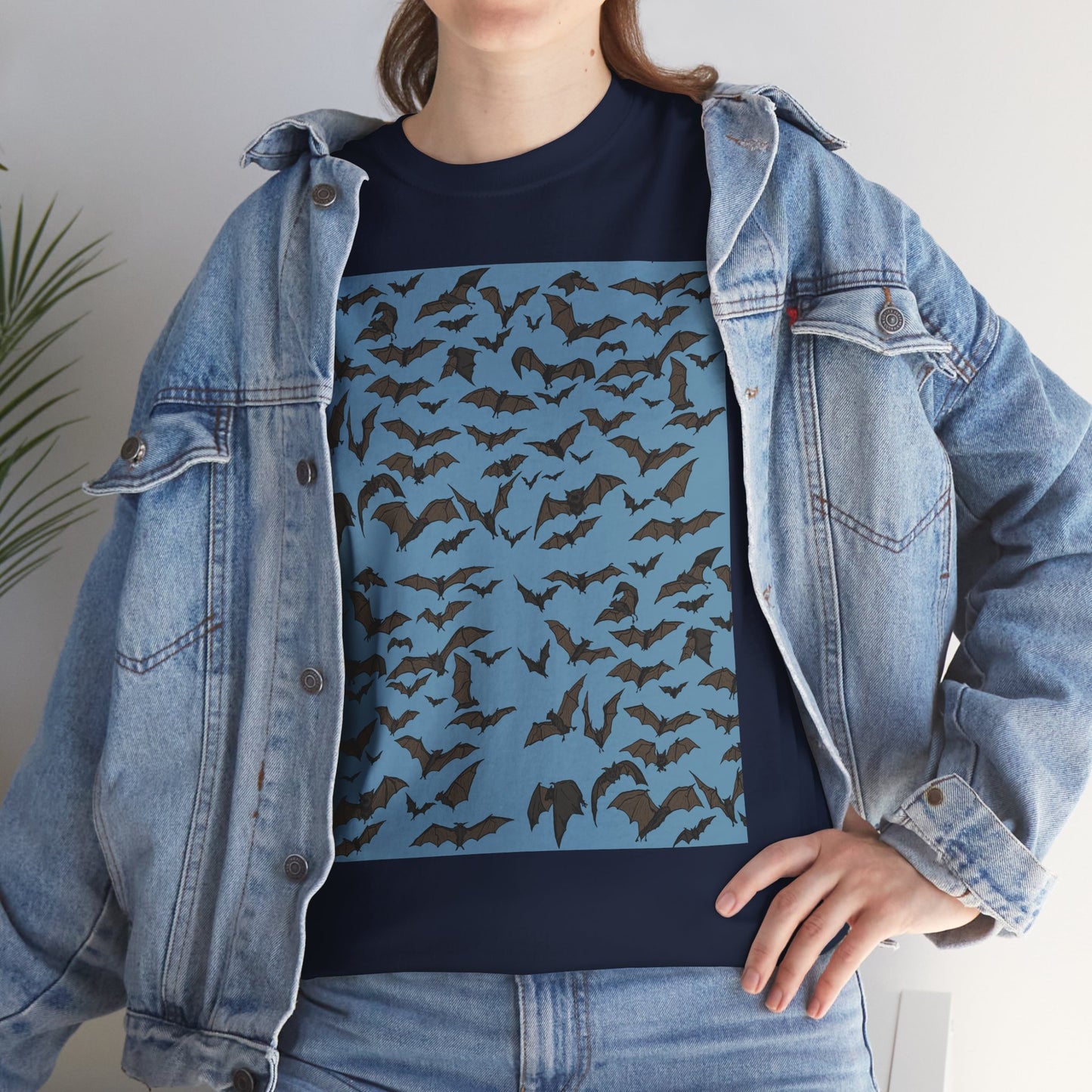 Unisex Bat Print Cotton Tee, Casual Graphic Tee, Halloween Apparel, Unique Gift for Animal Lovers, Stylish Everyday Wear