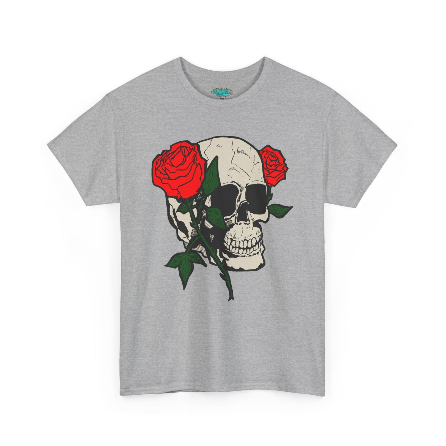 Skull & Roses Unisex Heavy Cotton Tee - Edgy Graphic T-Shirt for Casual Style