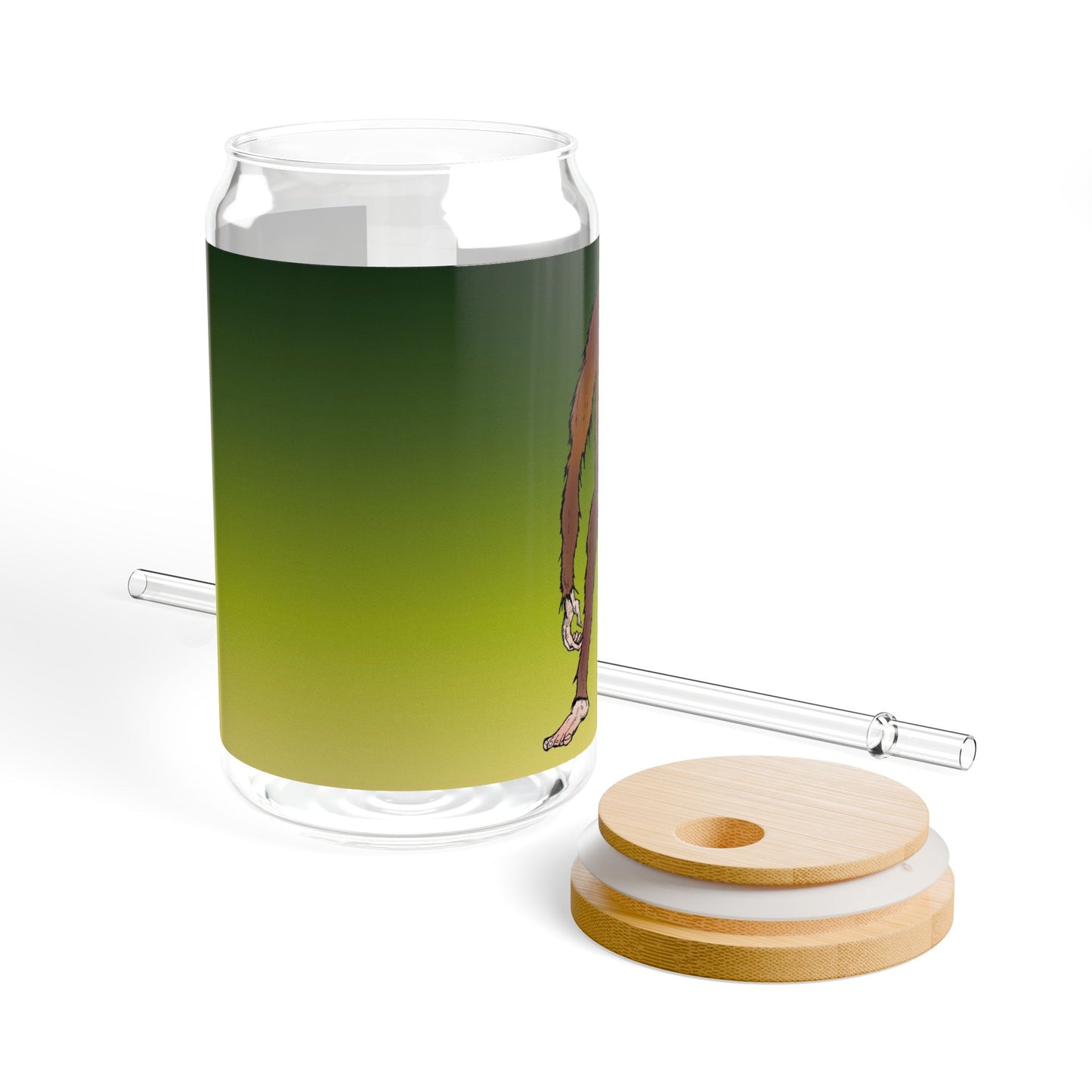 Bigfoot Encounter - Green Ombre Glass Sipper Cup — 16oz Bamboo Lid Reusable Tumbler